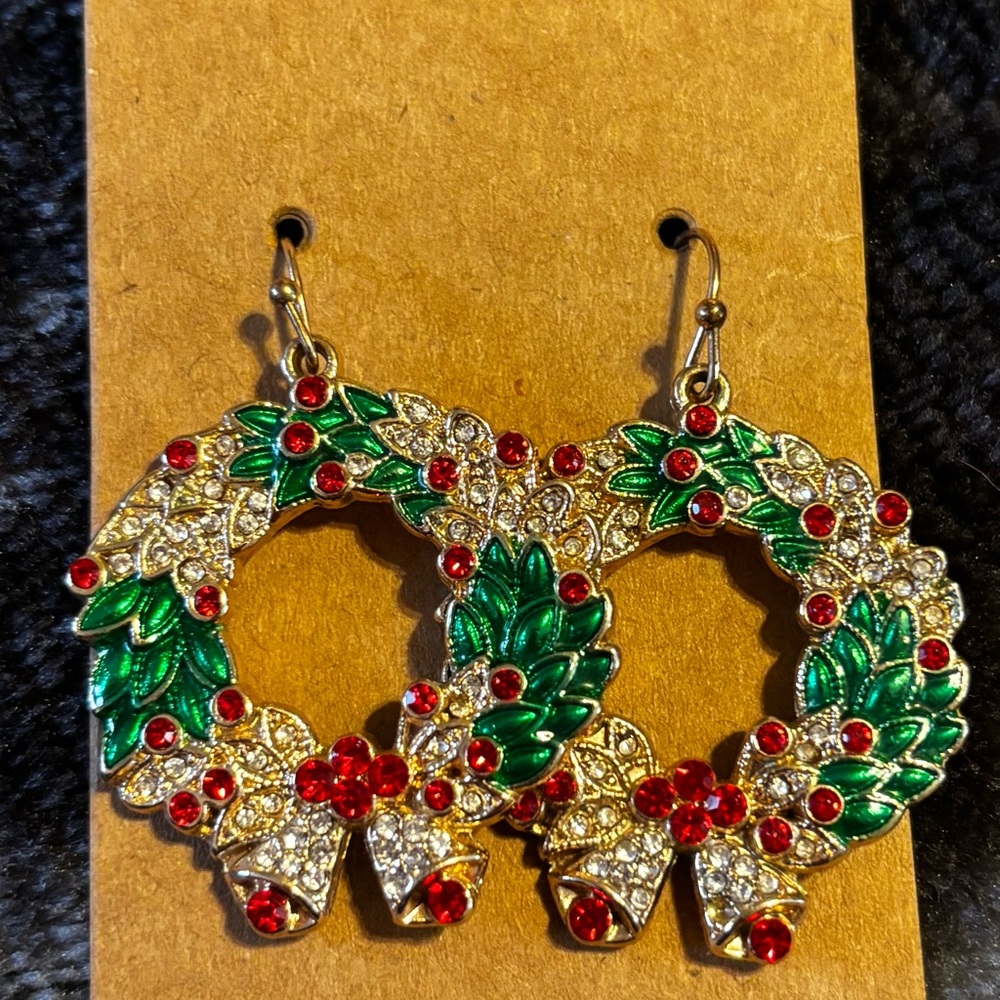 Festive Wreath Earrings with Red and Green Accents